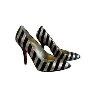 Vintage Betsey Johnson Black Gold Stripe Stiletto Pumps Glam Heels Size 5.5
